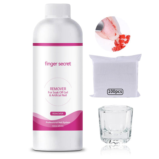 Nail Polish Gel Remover Kit with Glass Cup and 50 Cotton Pads - Professional Fingernail Polish Remover for Soak Off Gel&Artificial Nail.120ml/4oz