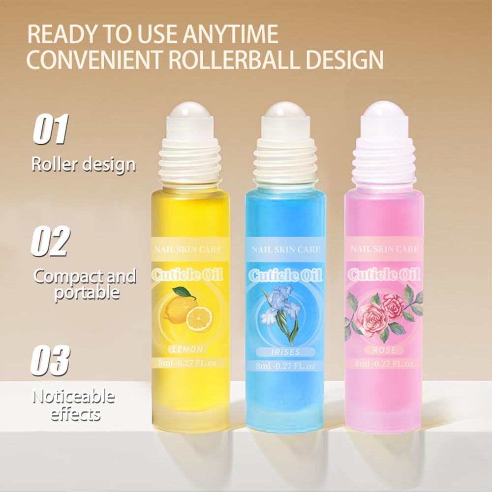 2pcs Cuticle Oil Roller Nourishing Moisturizing Roll On Cuticle Oil for Convenient Portable Nail Rollerball for On the Go Hydration and Care (rose&green tea)