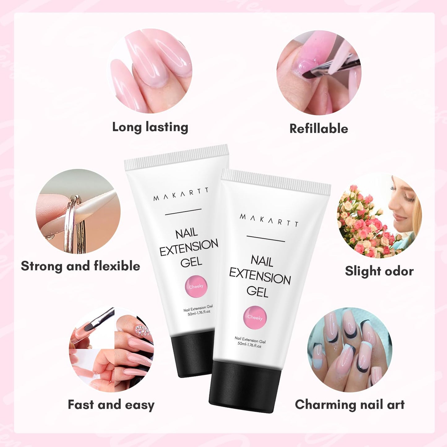 Makartt Poly Nail Gel 50ML Builder, Daisy Pink, Long-Lasting Easy-Use Gel for DIY Salon Quality