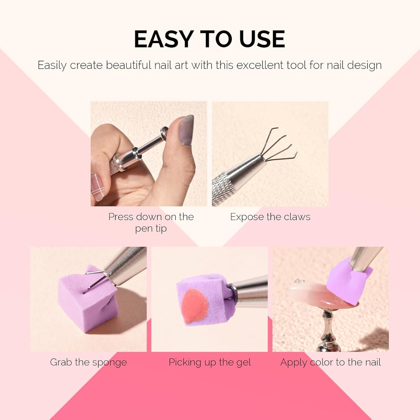 MelodySusie 100Pcs Soft Nail Sponges for Ombre, Nail Art Sponges With Grabbing Pen, Blooming Nails, Gradient Nail, Manicure Nail Art Tools, Professional Accessories for Home and Salon Use, Purple
