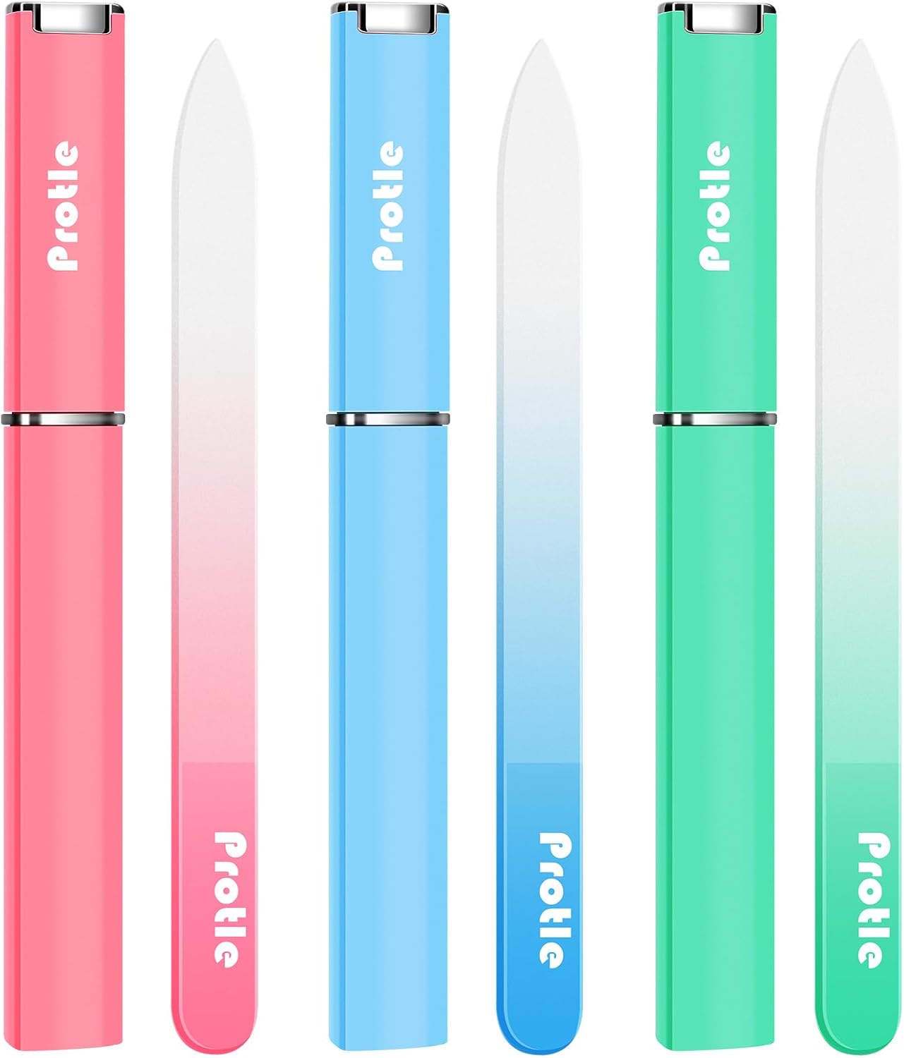 Nail File Glass for Natural Nails，3Pack Double Sided Crystal Nail Filer with Case,Professional Czech Glass Fil Etched Gentle Nail Care Stocking Stuffers for Women or Adults, Unique Gifts(Light Color)