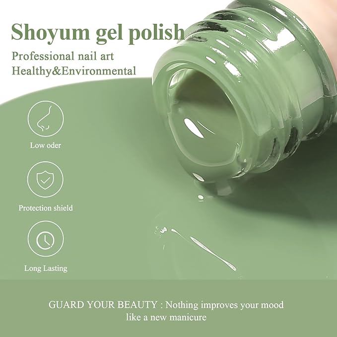 Eucalyptus Green/Sage Green Color Gel Nail Polish 15ml, Soak Off U V LED Nail Lamp Gel Polish Nail Art Manicure Salon DIY Home 0.51Oz Gift for Women