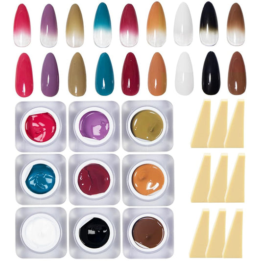 9 Colors Pat Painting Gel Nail Polish Set Ombre Aura Nail Gel Paint for Nail Art Drawing No Wipe Nail Art Painting Gel for Manicure Nail Salon with Sponges