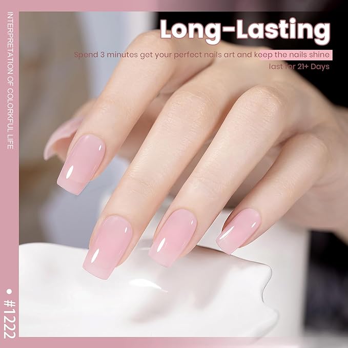 RARJSM Nude Rosy Pink Gel Nail Polish Soft Jelly Neutral Skin Tone Sheer Milky Creamy Nudegel 1PC 15ml Single Bottle Transparent French Manicure Soak off UV LED Cured for Home Salon DIY