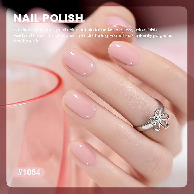 RARJSM Light Pink Nude Gel Nail Polish 2pcs Set,Gel and Lacquer Combo,Light Pink Air Dry Nail Lacquer and Nude Pink Gel Polish LED UV Curing Requires French Manicure DIY Nail Art Home Salon 15ml