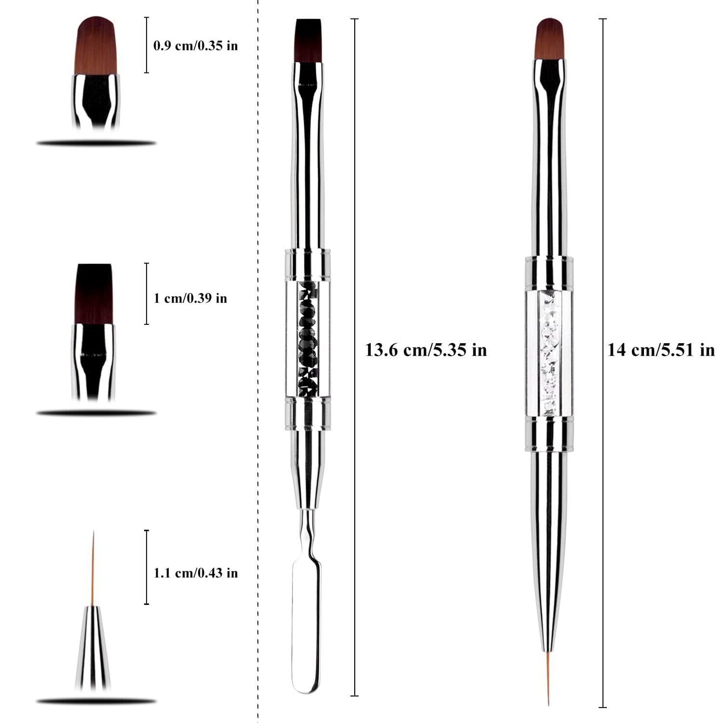 2PCS Professional Nail Art Brushes Set – Dual-Ended French Manicure &gel brush Gel Liner Brush with Rhinestone Handle,nail stamping Acrylic Nails & Home Nail Design gel brush