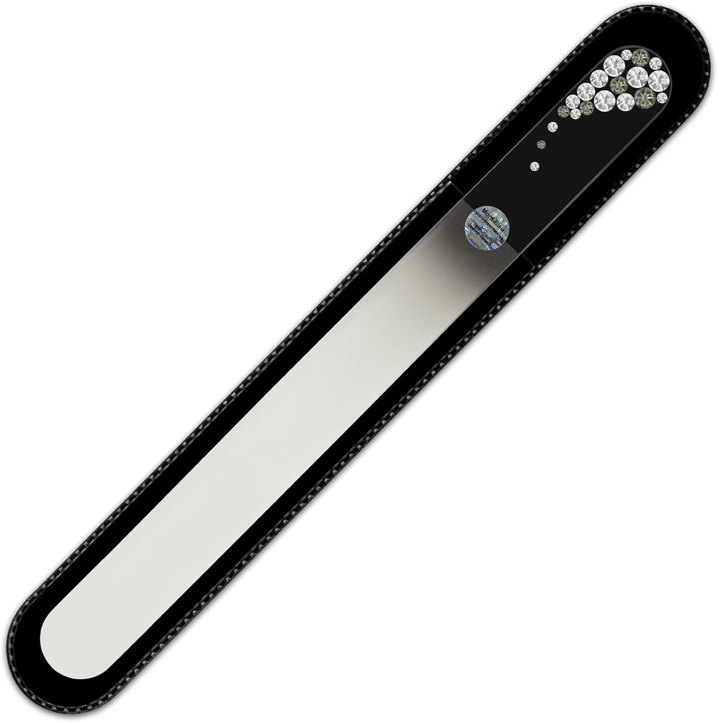 Large Size Glass Nail File Hand Decorated with Swarovski Elements, in Black Velvet Sleeve, Genuine Czech Tempered Glass, Lifetime Guarantee, Hand-Made Crystal Nail File