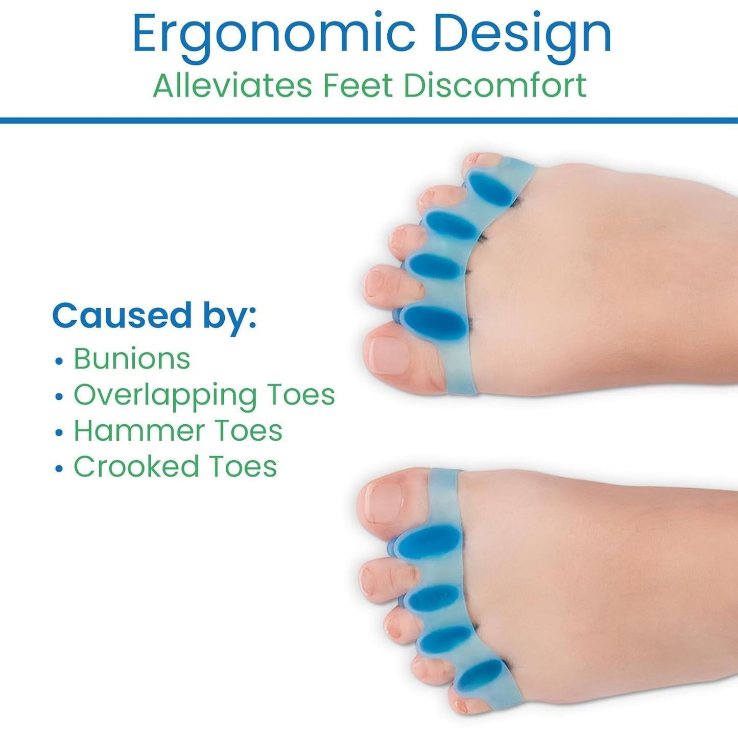 ViveSole Toe Spacers for Women & Men (4 PCS) - Silicone Gel Toe Separators & Spreaders for Pedicure & Plantar Fasciitis - Bunion Corrector, Hammer Toe Straightener & Stretcher for Pain Relief (Large)