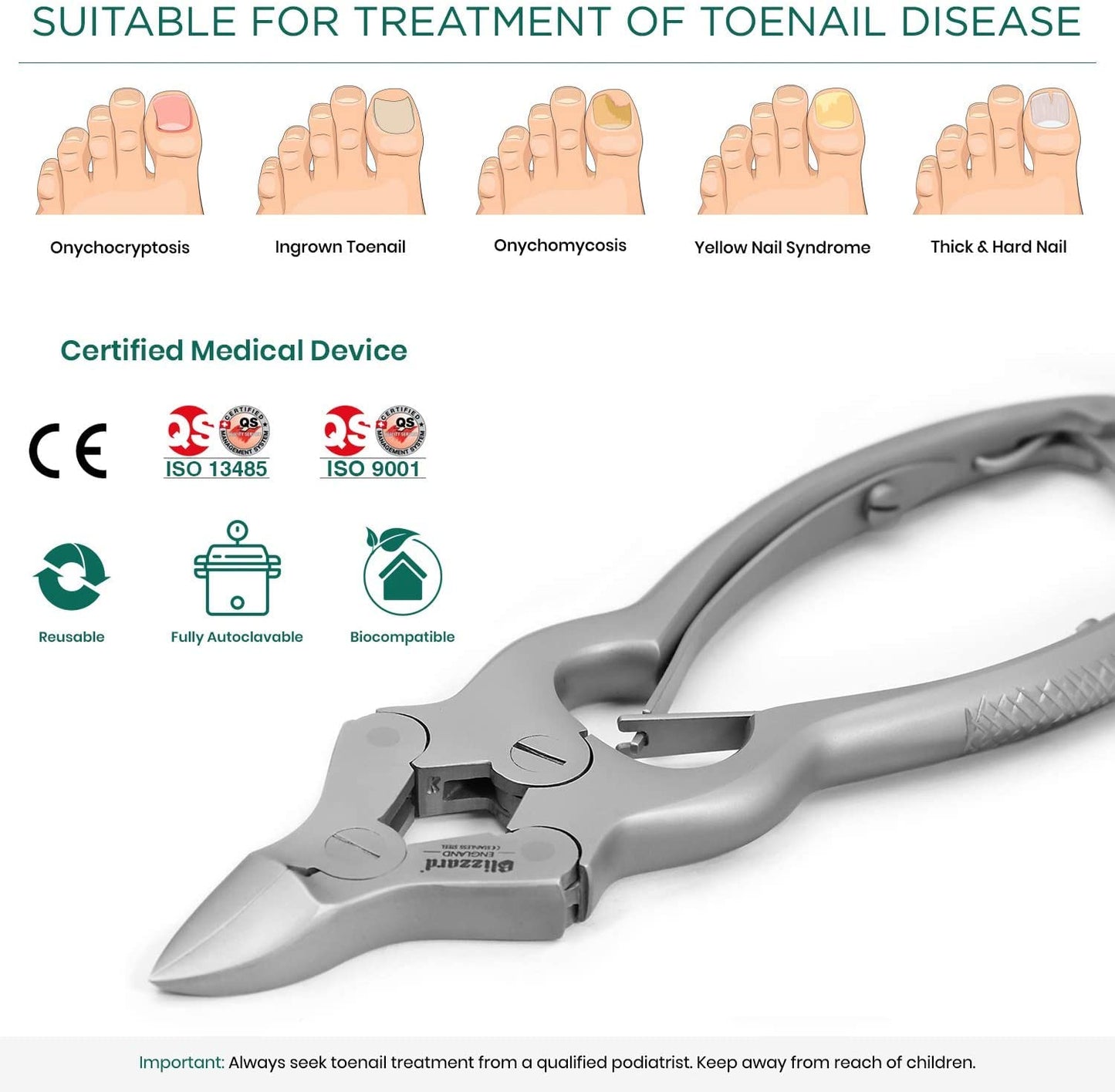 Toenail Clippers by Blizzard - Podiatrist Double Action Mycotic Nail Nipper - 6 inch Cantilever Nail Cutter German Forged Heavy Duty - Double Spring Model