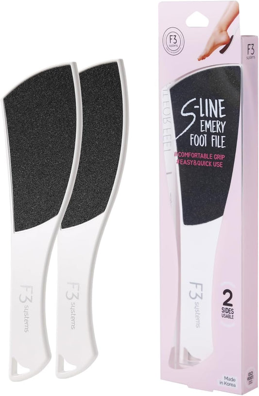 S-Line Emery Foot File, Colossal Double-Sided Pedicure Tool, Effective for Cracked Heel, Ergonomic Design for Easy Grip (2Pcs)