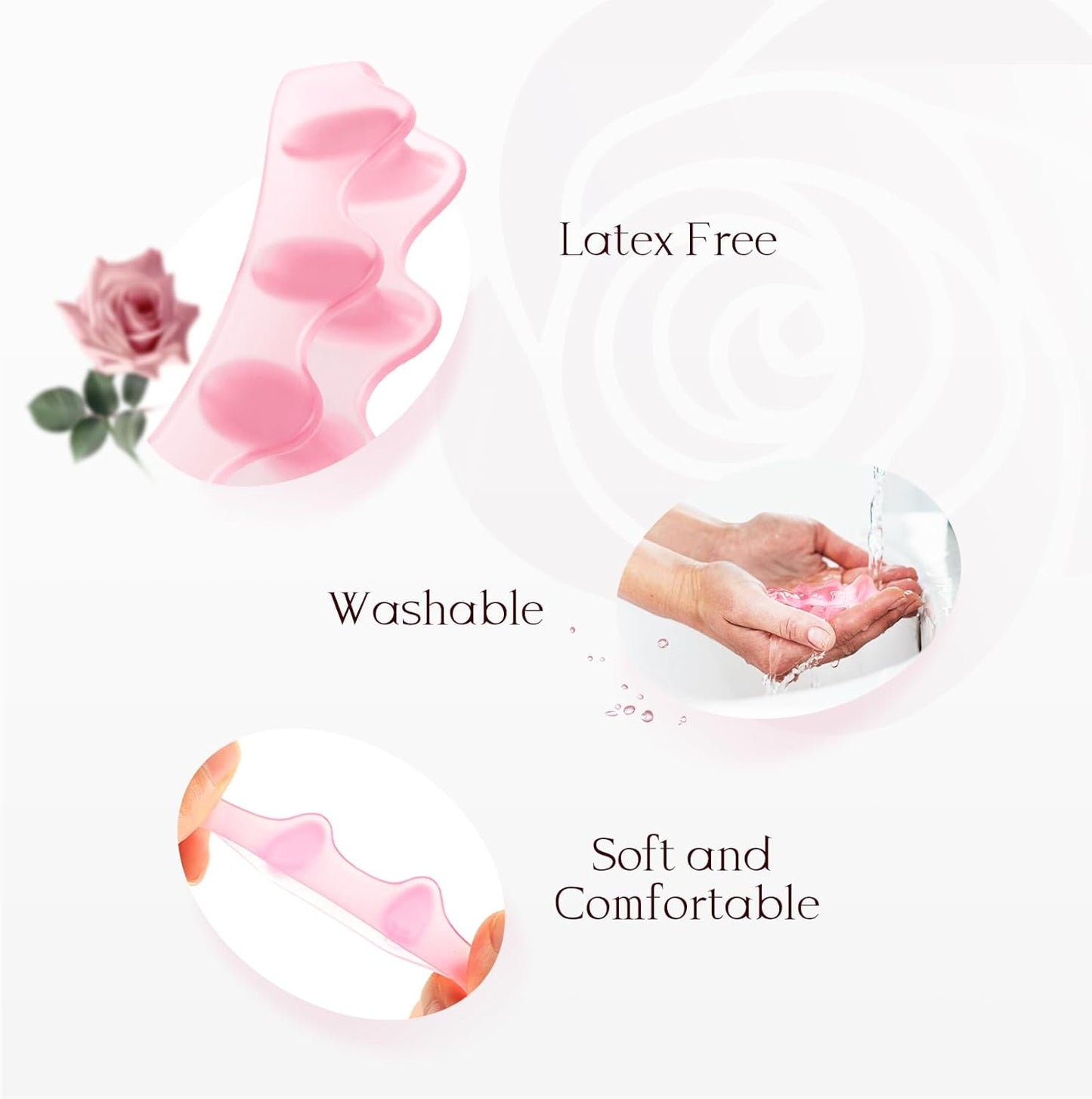 Welnove Toe Separators Spacers for Women - Toe Spreaders with Rose Extract, Toe Straightener for Women Men - Toe Stretcher for Walking, Running & Yoga Practice - Rose, 4 Pack