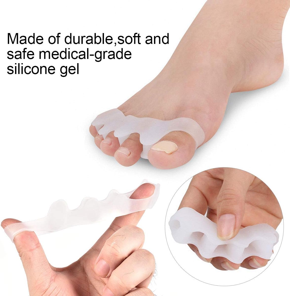 2 Pair Toe Separators for Bunions Correction Adult, Gel Toe Spacers for Overlapping Toes, Toe Spreader Soft Silicone Toe Stretcher for Plantar Fasciitis Overlapping Toes Toe Straightener Pain Relief