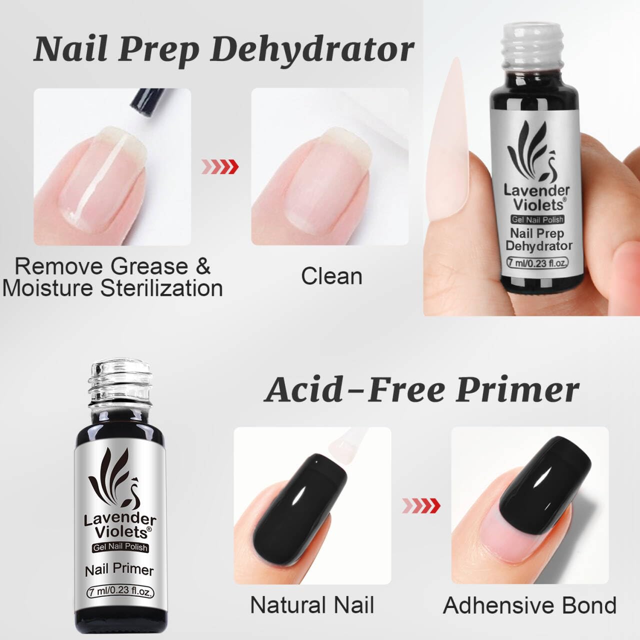 Lavender Violets 6pcs Gel Base and Top Coat Set Nail Dehydrator and Primer, 5-in-1 Builder & Pink Rubber Base Coat, Matte & No-Wipe Top Coat Long-Lasting Manicure Essential Kit for Home DIY C200