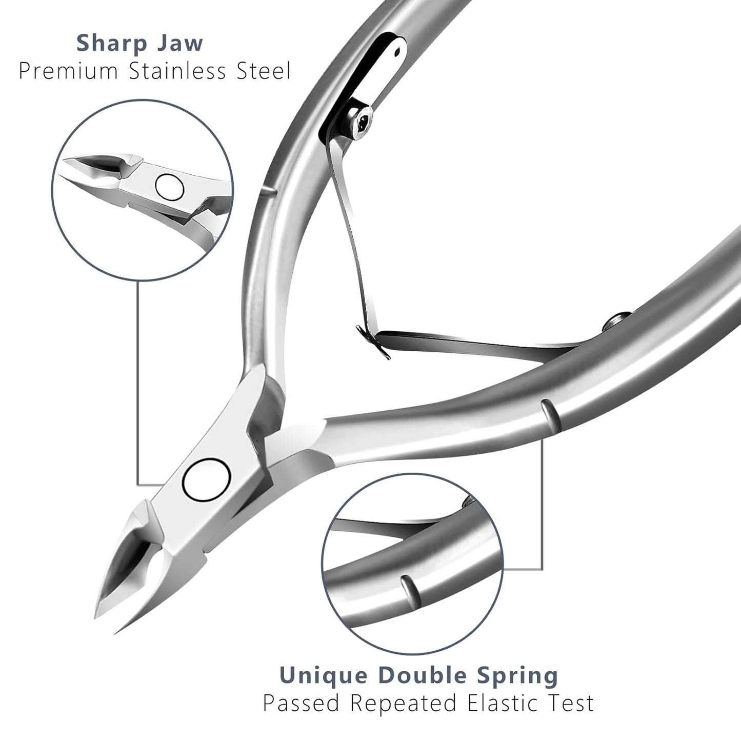 Cuticle Trimmer with Cuticle Pusher and Scissors, Cuticle Remover Professional Durable Pedicure Manicure Tools, Stainless Steel Cuticle Nipper Cutter Clipper (Silver Pusher)
