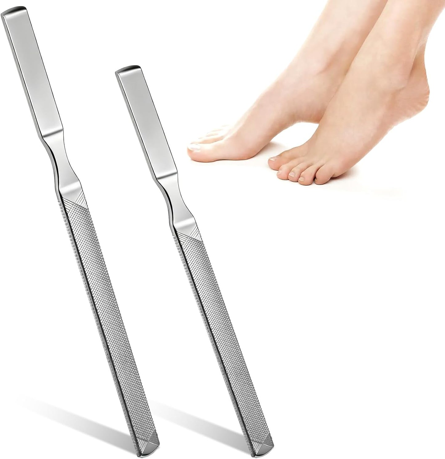 2 Pcs Stainless Steel Toe Nail Files for Thick Nails 2 Sizes Toenail Files 4 Sides Long Metal Fingernail Filing Heavy Duty Nail File for Men Women Professional Manicure Pedicure Tool