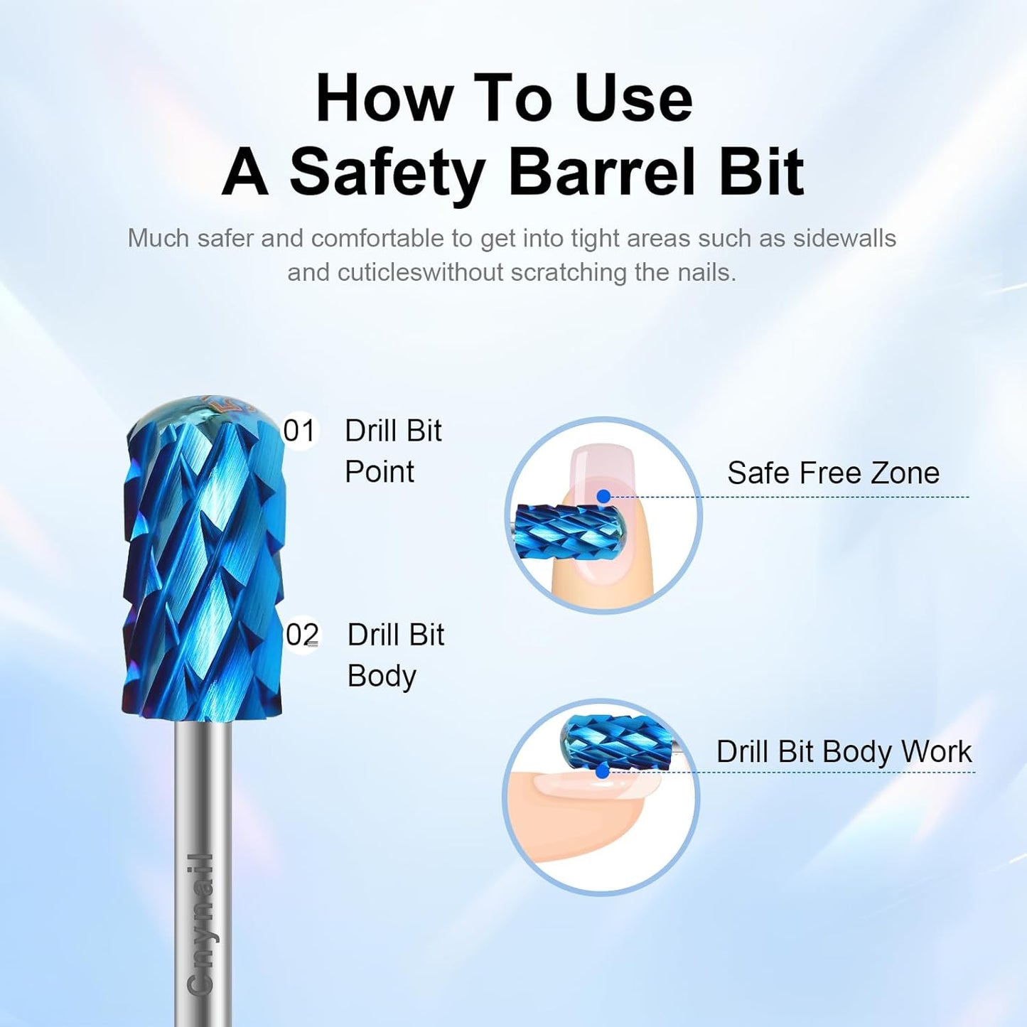 3/32" Large Barrel Smooth Round Top Tungsten Carbide Nail Drill Bit Safety Bit for Gel & Acrylic Removal, Right Way Rotating Efile Tip, Salon Electric File Accessory (5XC Grit, Blue)