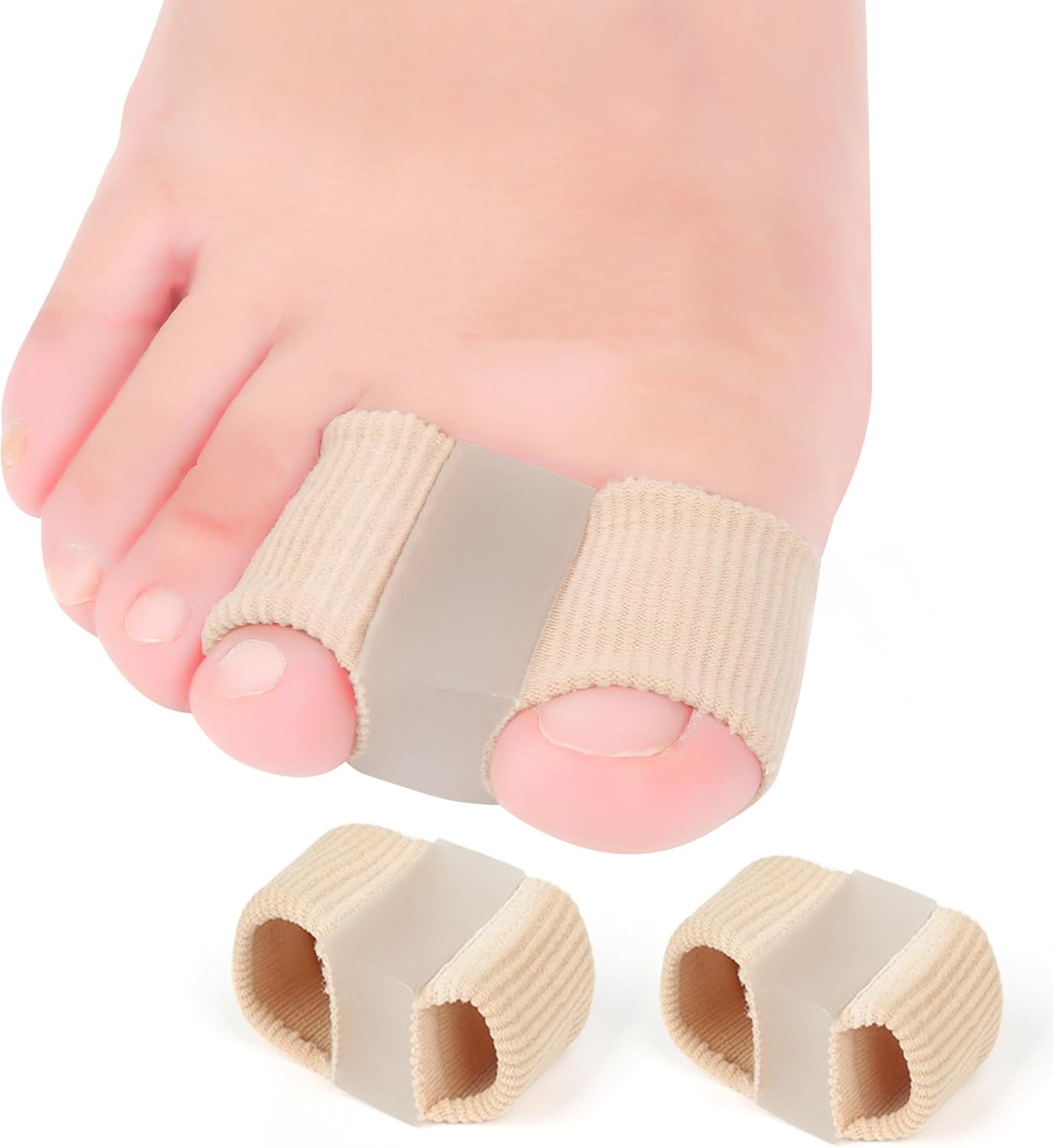 FOYOLO Gel Toe Separators Bunion Corrector with 2 Loops be Made of Elastic Fabric Material 2PCS Toe Corrector for Big Toes, Toe Spacers Suitable for Hallux valgus, Foot Pain,Corns (L)