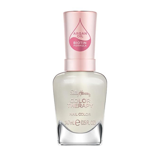 Sally Hansen Color Therapy Nail Polish | Biotin, Argan Oil, Long Lasting, Healthy Nails, Nail Strengthener, Sheer | 111 Fluer-t | Light Ivory Pearlescent Nail Color