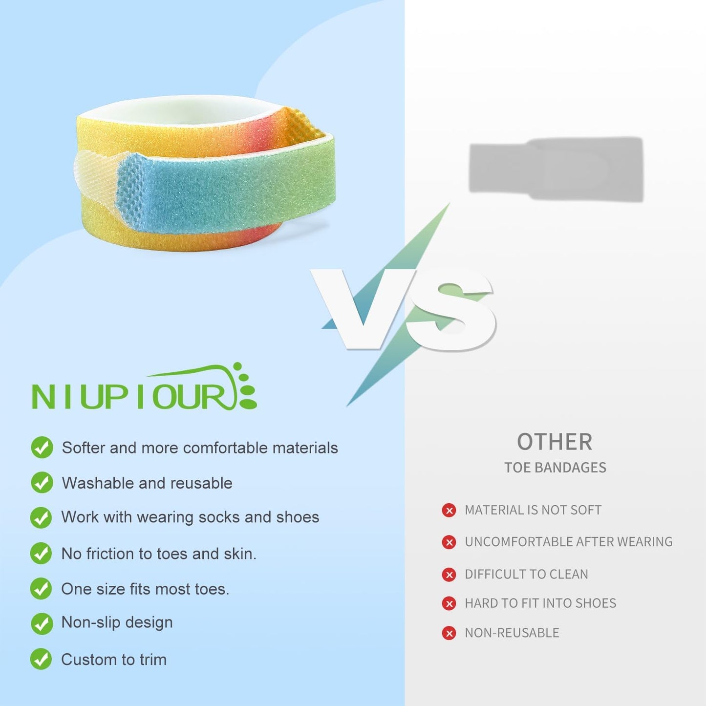 Niupiour Hammer Toe Corrector/Straightener for Women & Men - 8 Pack Fabric Buddy Broken Toe Wraps, Toe Splint for Bunions, Overlapping Toe, Crooked Toe, Bent Toe, Newly Upgrade Materials