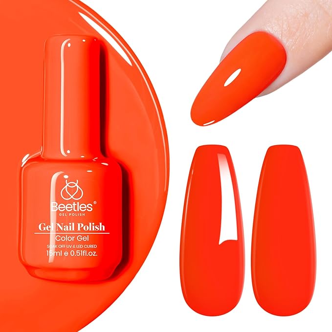 Beetles Neon Orange Gel Polish - Neon Sunset Halloween Gel Nail Polish, Bright Orange Vibrant Color Soak Off UV High Glossy Nail DIY Drawing at Salon Home Nail Art 15ml