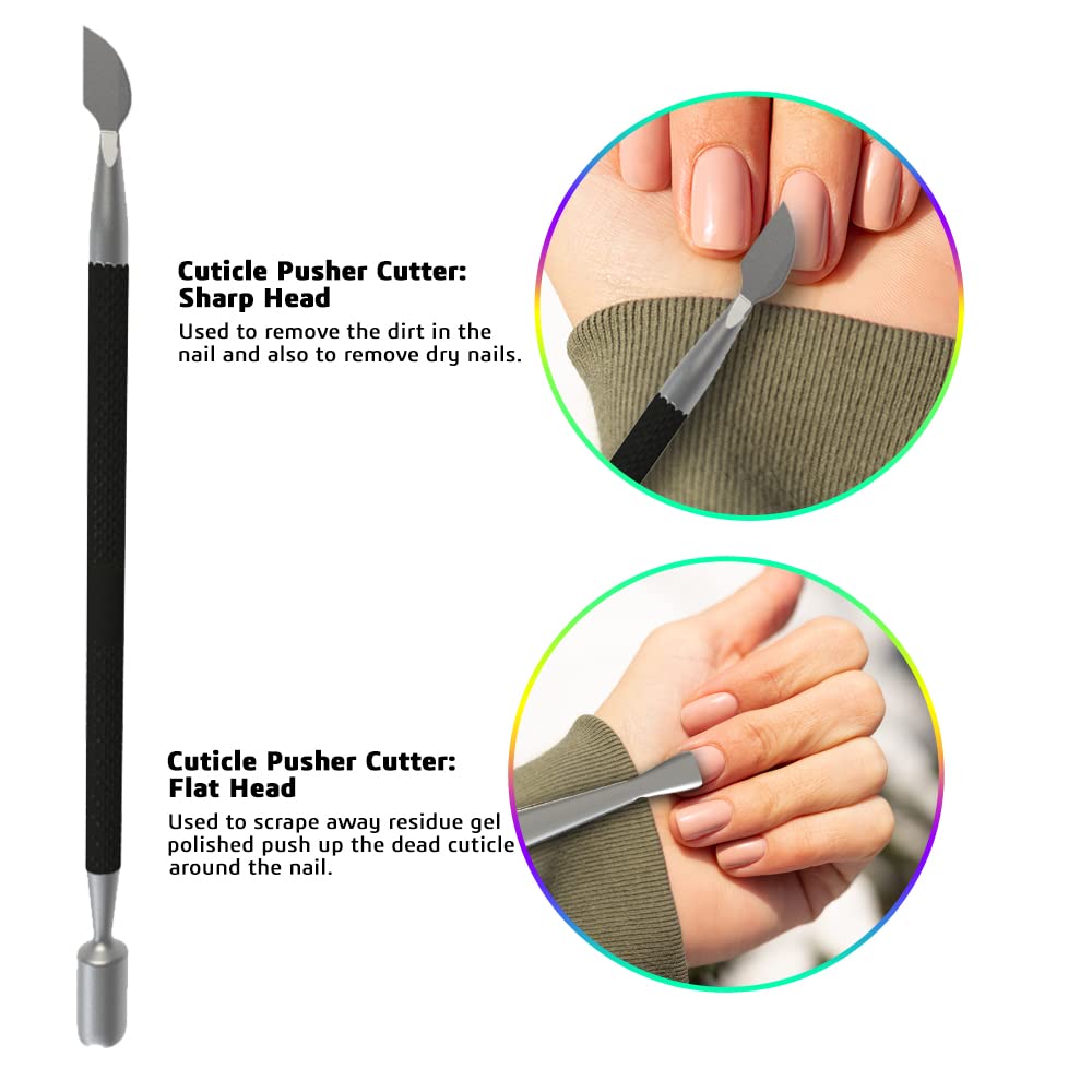 Professional Cuticle Trimmer with Cuticle Pusher Nail Cuticle Remover Nipper Silver Stainless Steel Sharp Blades Manicure Tools with Double Spring Nail Care Pedicure Nail Tools Home Spa (Black)