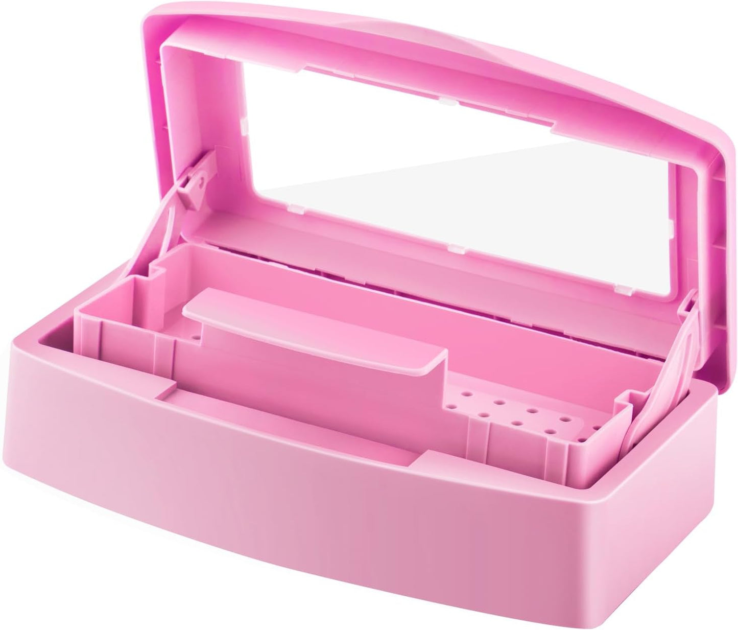 Gusnilo Sanitizing Tray - Disinfectant Container Nail Tool Sterilizer Box Plastic Sanitizing Box for Nail Tools, Hair Salon,Spa (Clear Lid, Pink)