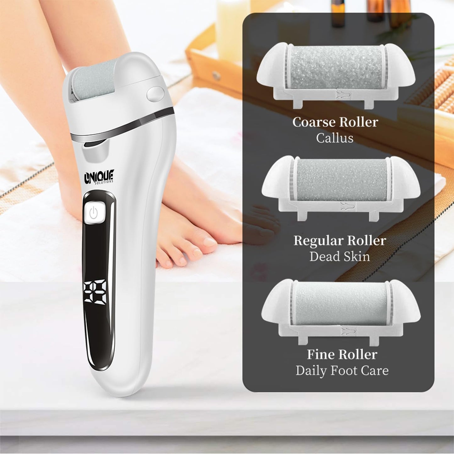 Electric Callus Remover for Feet, Portable Foot Scraper, Rechargeable Calloused Feet Remover Tool, 3 Grinding Heads, Waterproof Electronic Pedicure Foot File