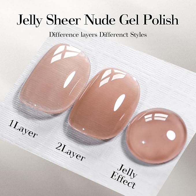 Sheer Nude Pink Gel Nail Polish LED UV Gel Soak Off Clear Elegant French Manicure Jelly Nail Polish Varnish 15ml for Home Salon Nail Art DIY X09