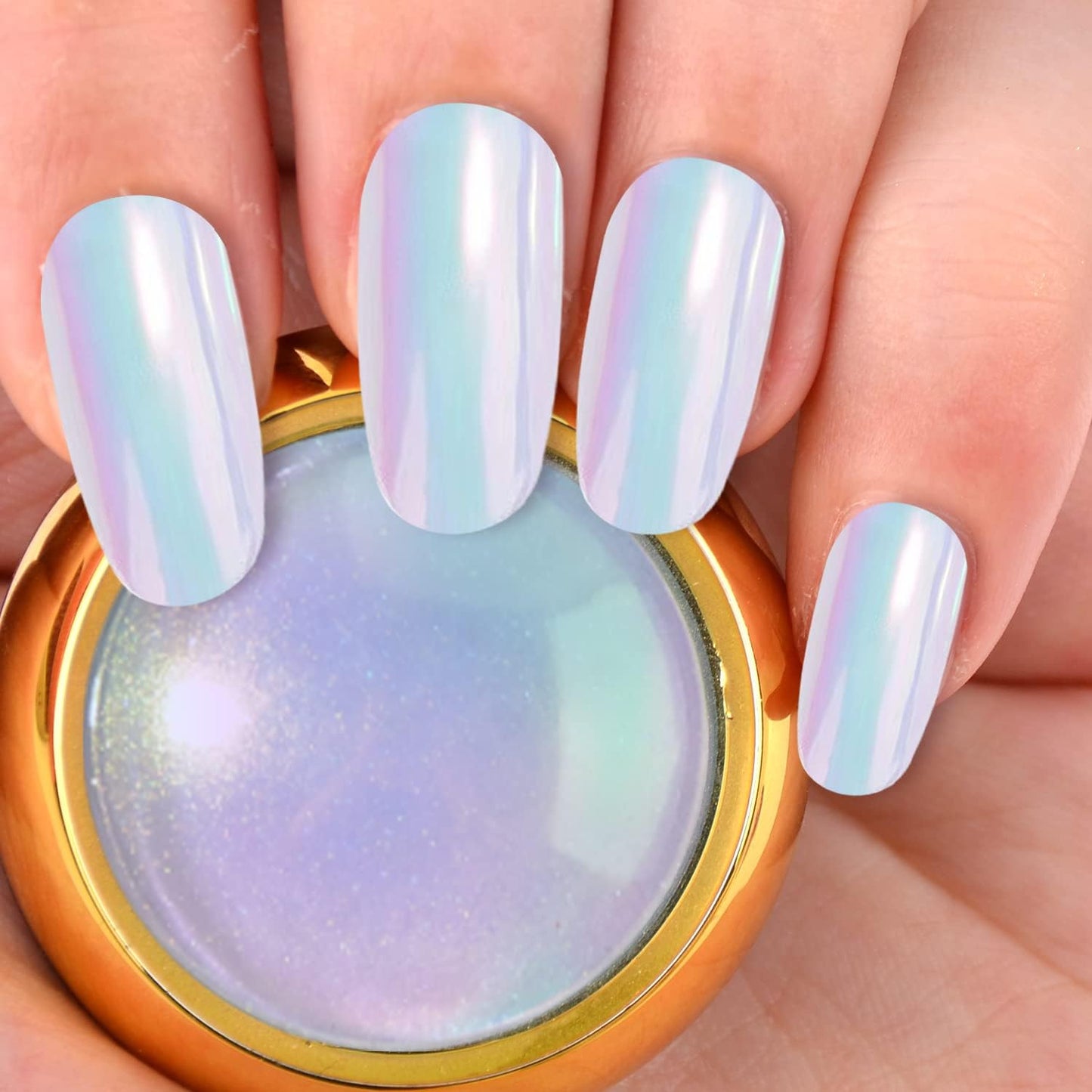 2 Pcs Mermaid Chrome Nail Powder Kit- 2 Colors Neon Effect Iridescent Nails Powder, Aurora Holographic Nail Glitter Rainbow Mica Powders Chrome Nail Art Dust Tip Manicure Pigment