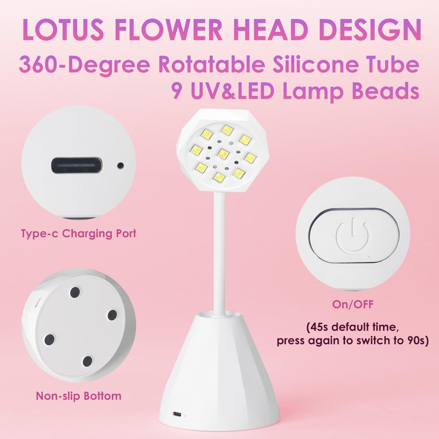 Nail Lamp for Gel Nails, Gooseneck Rechargeable Smart UV Light for Acrylic Nail Extension 30W
