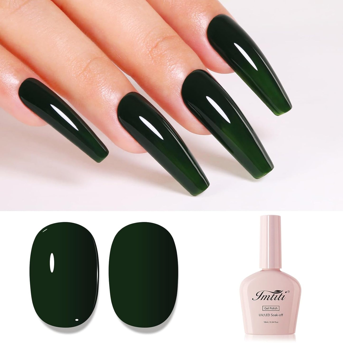 Imtiti Green Gel Nail Polish, Emerald Green Gel Polish High Gloss Soak Off UV LED Autumn Winter Art Manicure Salon DIY Design 10ML