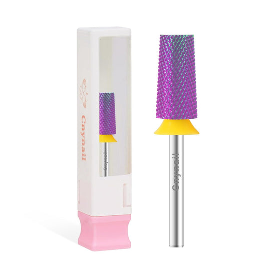 Cnynail 3/32" Large Tapered Barrel Flat Bit Tungsten Carbide Nail Drill Bit Safety Bit for Gel & Acrylic Removal, 2- Way Rotating Efile Tip, Salon Electric File Accessory (XF Girt, Purple)