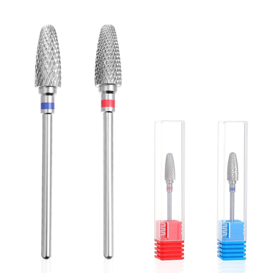 3/32" 5 In 1 Nail Drill Bits, 2 Pack Tungsten Safety Drill Bits Tech Nail Art Tools, Manicure Pedicure Shapen Remove Tools for Manicurist Nails Salon Gel Polishing(Round Head)