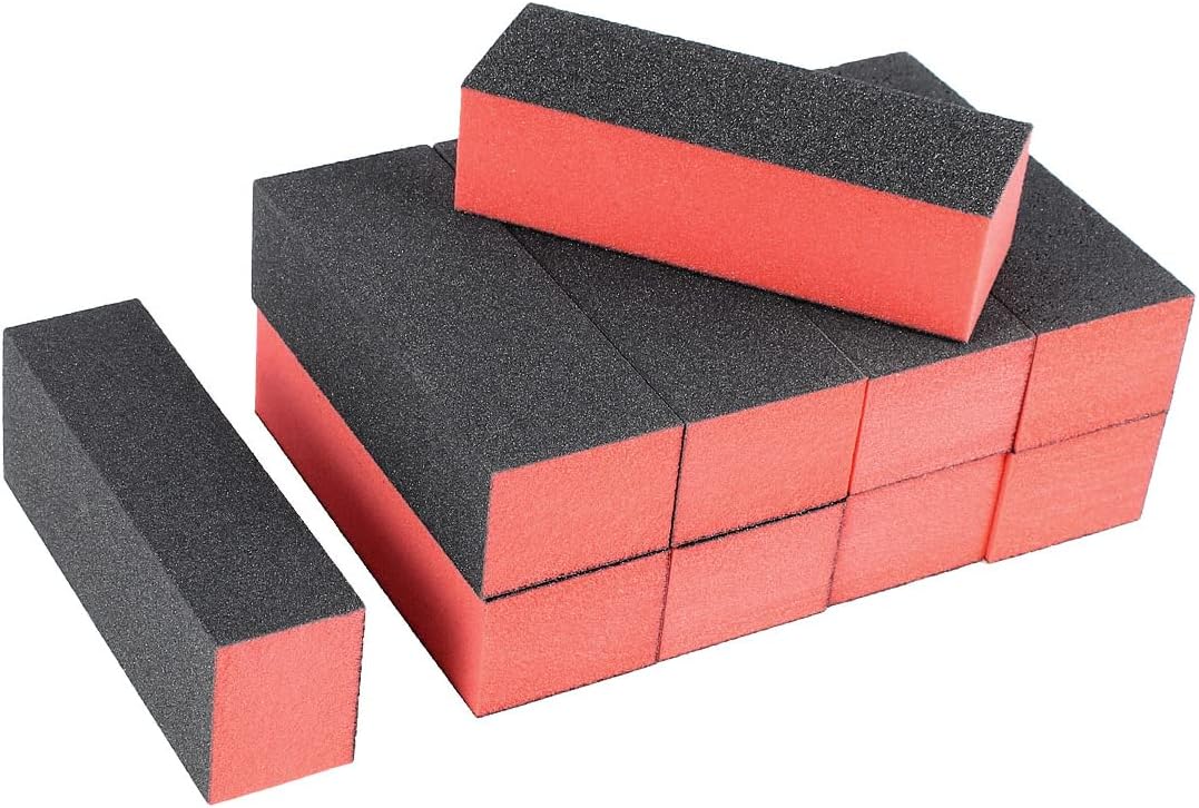 uxcell Sponge Nail File and Buffer Set, 4 Way Nail Buffer Sanding Block Manicure File Polishing Smooth Tool Kits, 10 PCS Nail Buffing Grinding Polisher File for Salon Home Use, Black Red