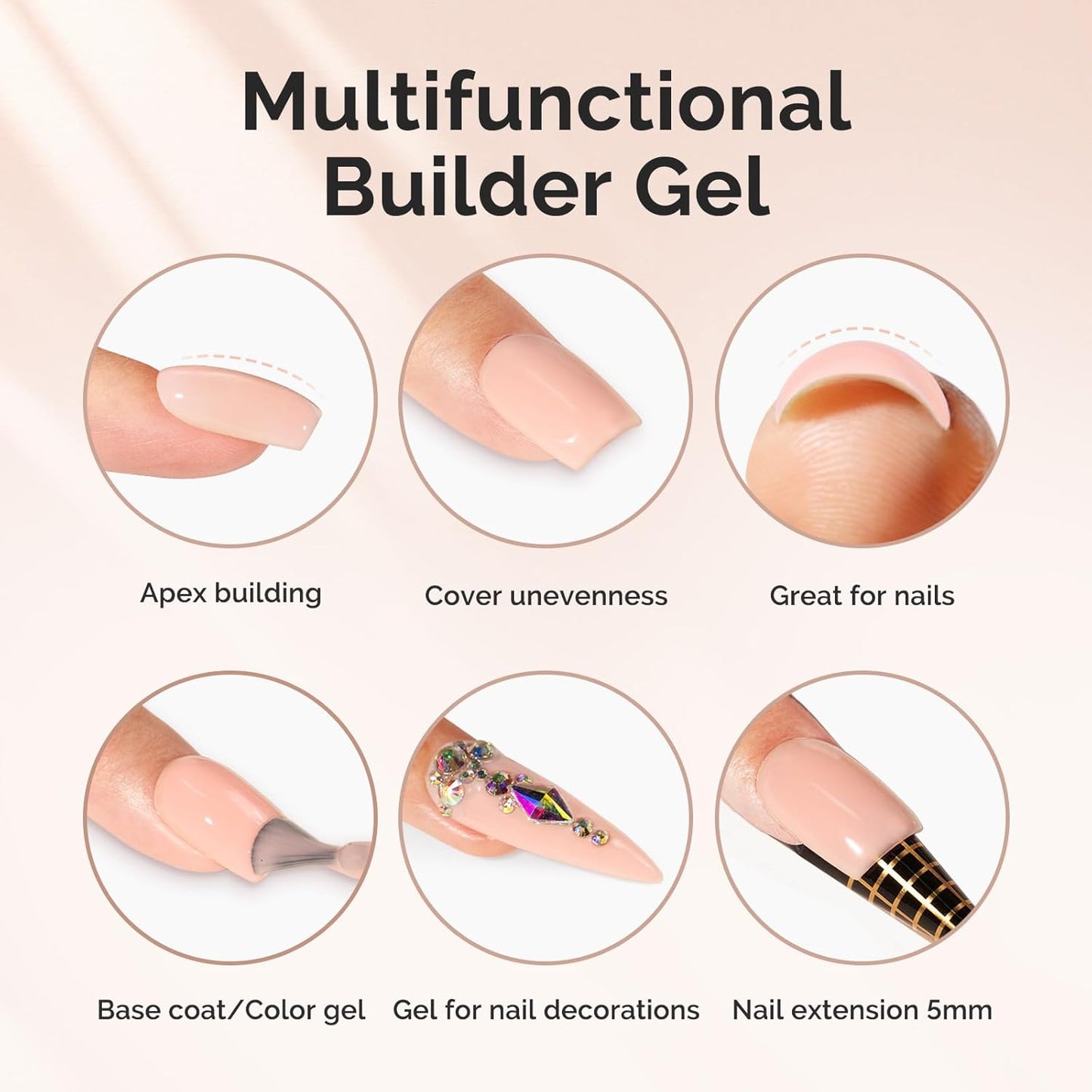 MelodySusie Hema Free Nude Builder Nail Gel for Nails Thickening, 0.5 Fl Oz, Soak Off UV Extension Gel, Nail Art Design Salon DIY Manicure at Home for Women H1407