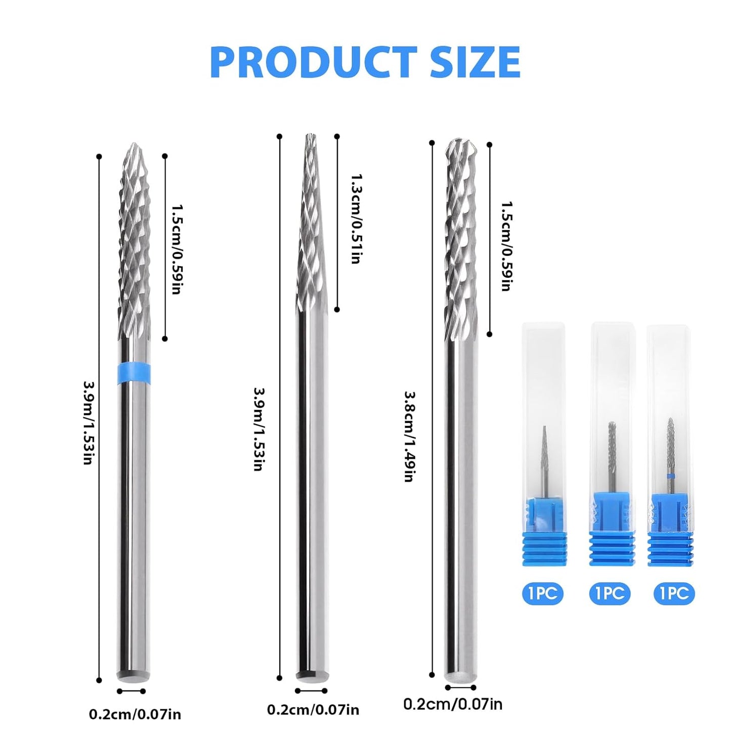 3/32" 5 in 1 Professional Carbide Nail Drill Bits Sets, 3 Pack Tungsten Safety Drill Bits Tech, Cuticle Bit Fast Remove for Manicurist Nail Salon Manicure Pedicure Gel Polishing (3 Shapes)