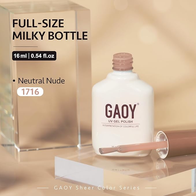 GAOY Jelly Nude Gel Nail Polish, 16ml Sheer Natural Translucent Gel Polish, UV Light Cure for Nail Art DIY, 1716 Neutral Nude