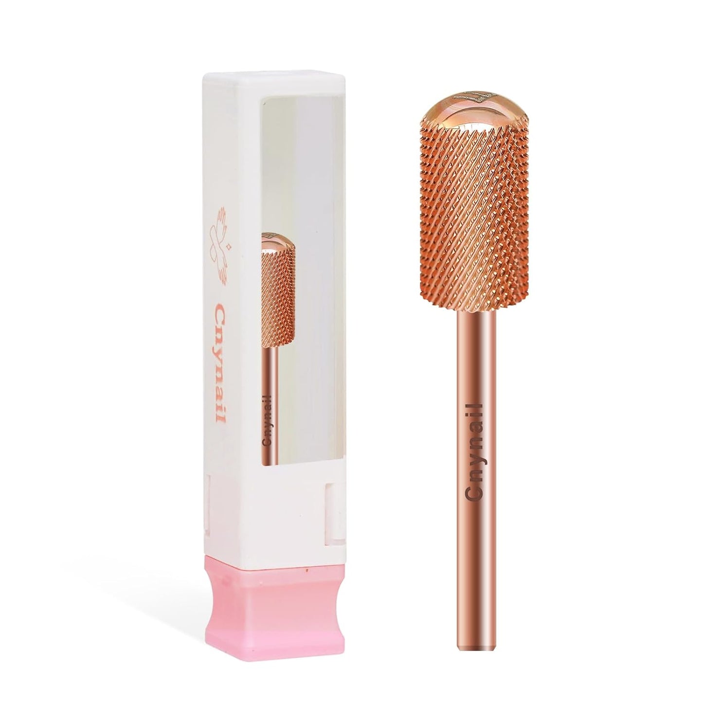 3/32" Large Barrel Smooth Round Top Tungsten Carbide Nail Drill Bit Safety Bit for Gel & Acrylic Removal, 2-Way Rotating Efile Tip, Salon Electric File Accessory (F Grit, Rose Gold)