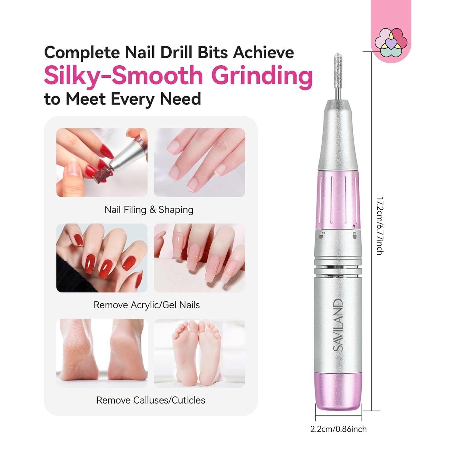 SAVILAND Essentials Electric Nail Drill: 40000RPM High-Torque Nail File Quick Removal for Acrylic Nails Easy Operation Portable Nail Drill for Beginner Home DIY Nail Art Manicure Pedicure