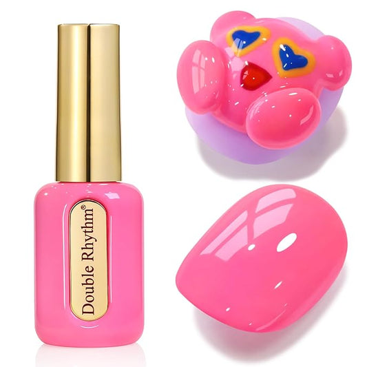 Double Rhythm 0.50 OZ Gel Polish Hema Free Same Color Same Bottle Golden Round Translucent Neutral Natural Milky 15 ML Jelly UV Polish Art DIY at Home (Bright Pink-C1040)