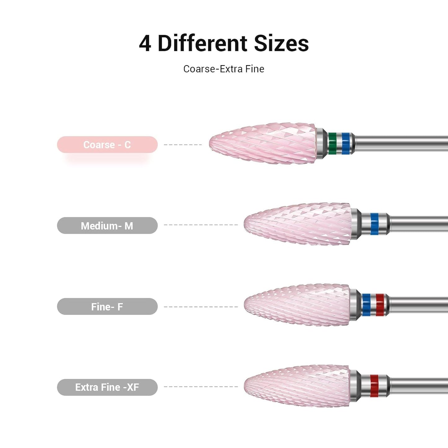 MelodySusie Ceramic Nail Drill Bit, 3/32'' (2.35mm) Professional Acrylic Nail File Flame Drill Bit for Manicure Pedicure Cuticle Gel Nail Polishing, Beginners Bits, Pink, Series Bit-S, Coarse