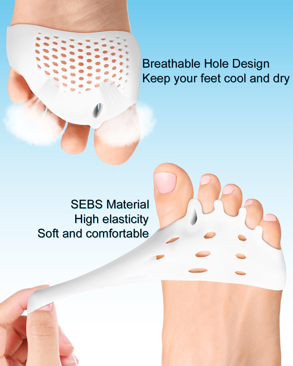 2 Pairs Silicone Toe Separators for Women and Men, Metatarsal Bunion Corrector Cushion, Soft And Breathable Toes Spacers for Foot Pain Relief (1*White+1*Skin)