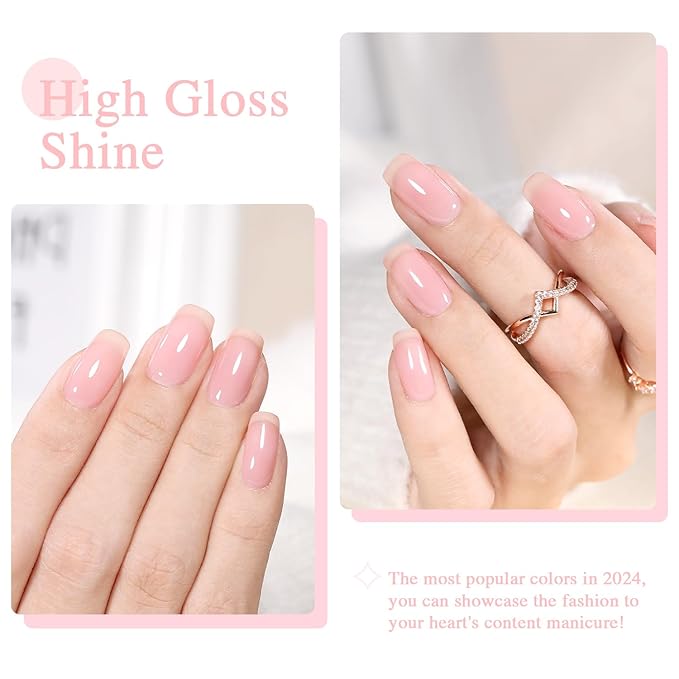 Sheer Light Pink Gel Nail Polish, 15ml Jelly Milky Nude Peach Translucent Color UV Light Cure Gel Polish for Nail Art DIY Manicure and Pedicure at Home SY01