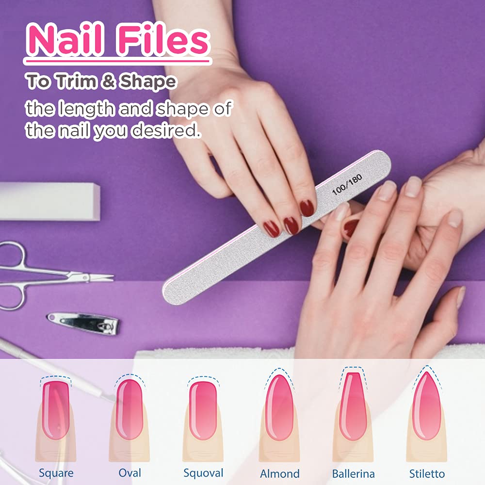 Nail Files and Buffer, TsMADDTs Professional Manicure Tools Kit Rectangular Art Care Buffer Block Tools 100 180 Grit 12PCS(White)