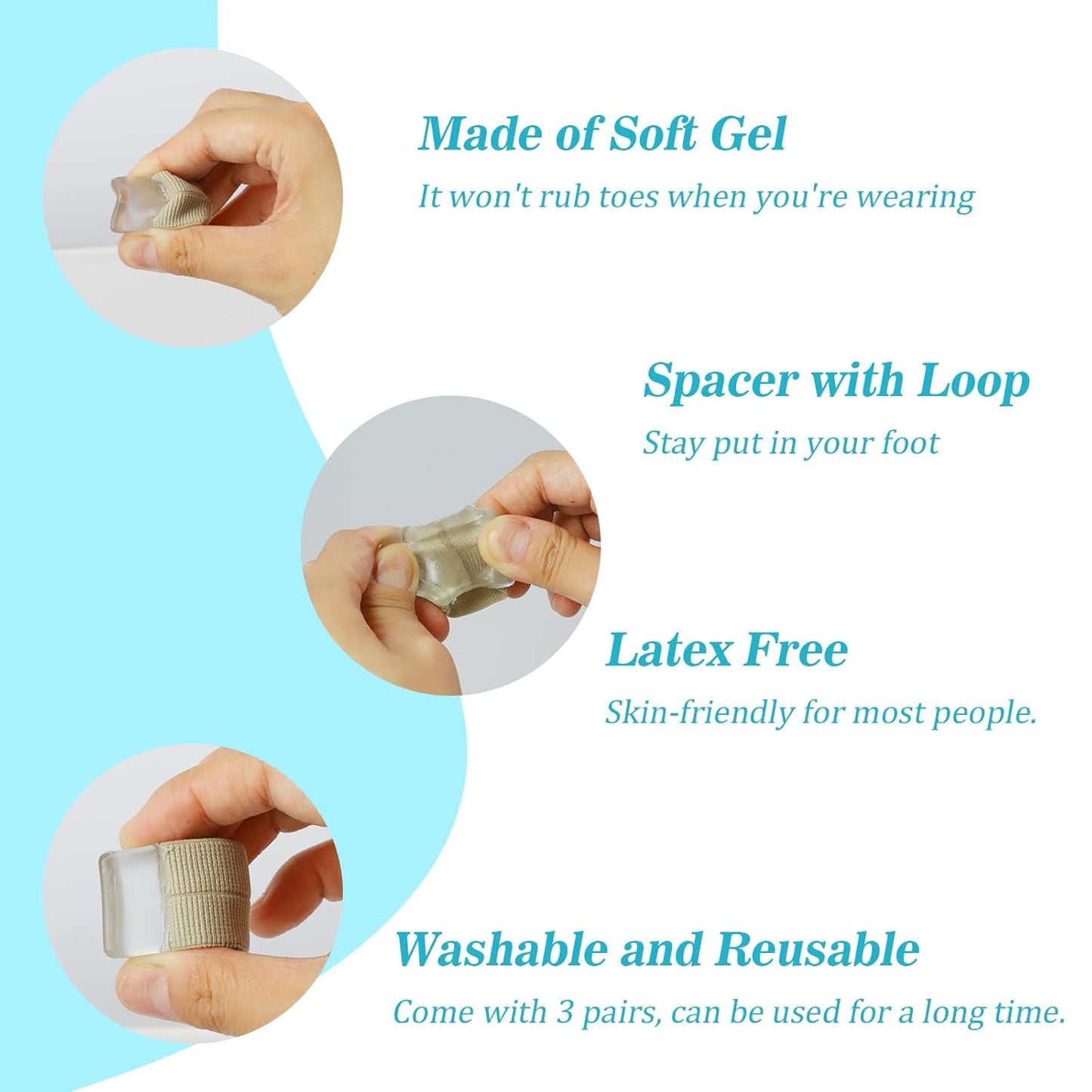 6PCS Gel Toe Spacers for Men and Women, Bunion Toe Separators for Overlap Toes, Bunions, Big Toe Alignment, Corrector and Spacer, Portable & Comfortable