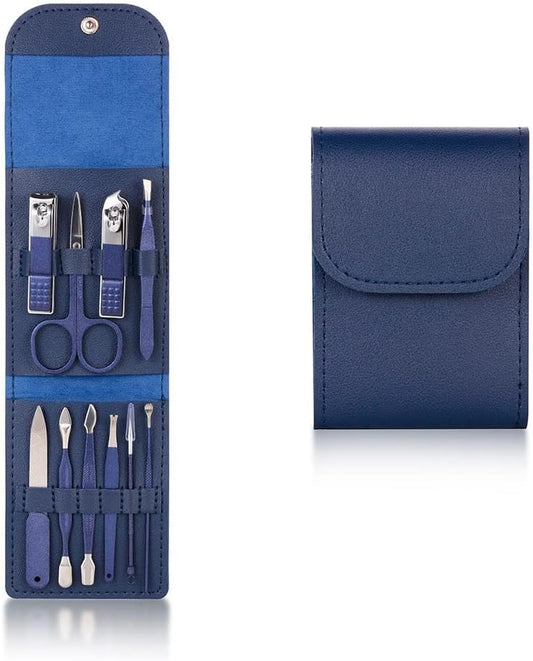 Multifunction Nail Clipper Set Pedicure Cutter Nail File Scissors Kit with Travel Case Stainless Steel Blue Manicure Set Tools (Color : 10pcs-Blue)