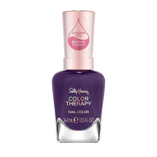 Sally Hansen Color Therapy Nail Polish | Biotin, Argan Oil, Long Lasting, Healthy Nails, Nail Strengthener, Opaque | 400 Confident Queen | Dark Purple Nail Color