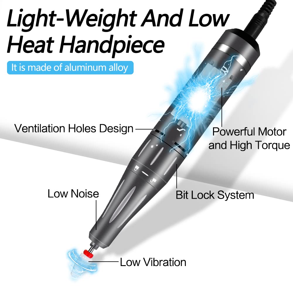 YOKE FELLOW Rechargeable Nail Drill - 35000 RPM Nail Machine with 12 Bits for Manicure Pedicure Salon Home Use
