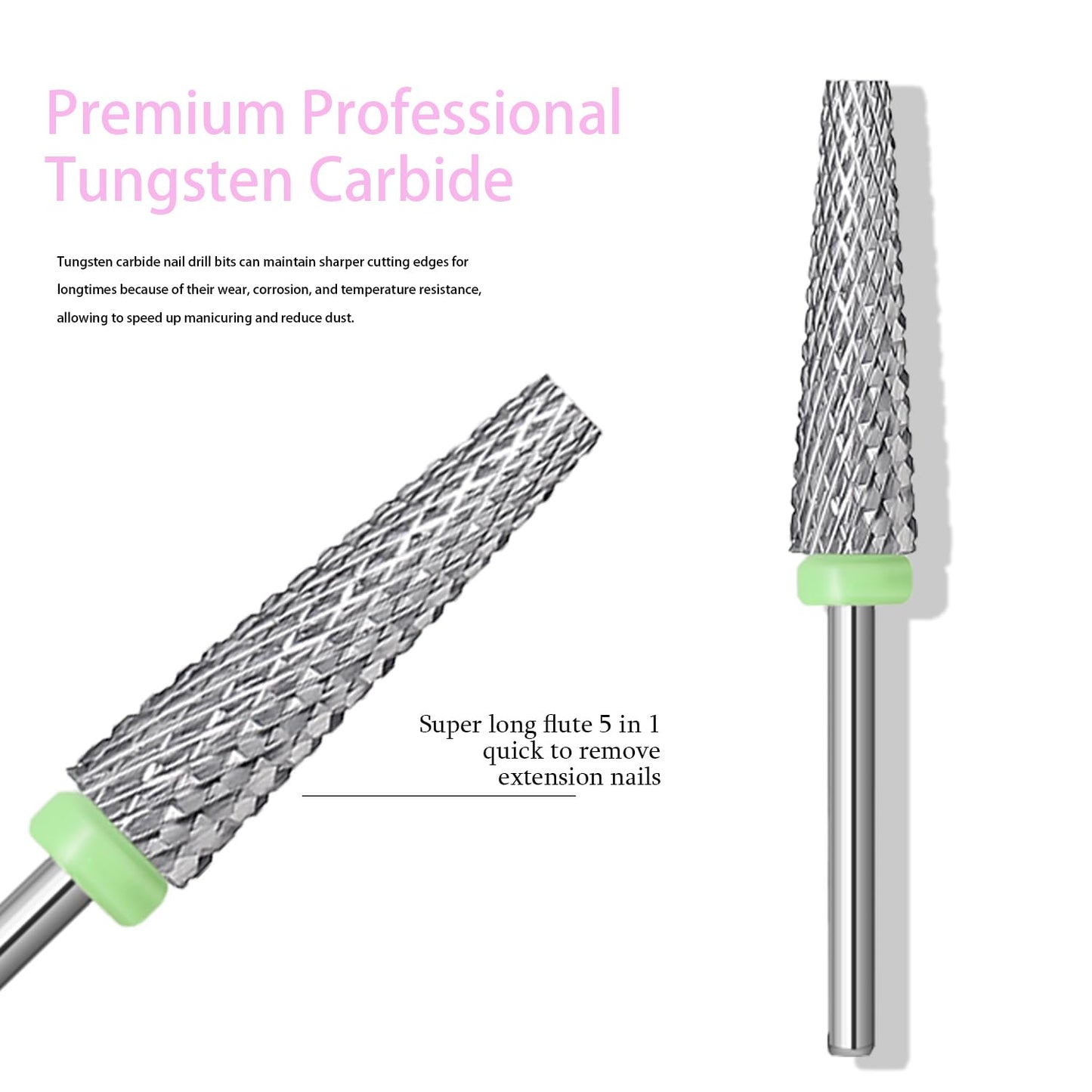 Super Long 5 in 1 Nail Drill Bits,Two Way Rotary Nail Cleaner Carbide Tungsten Nail Bits, Suitable for Manicure Pedicure Cuticle Gel Polishing Acrylic Hard Gels (Sliver, Coarse-C)