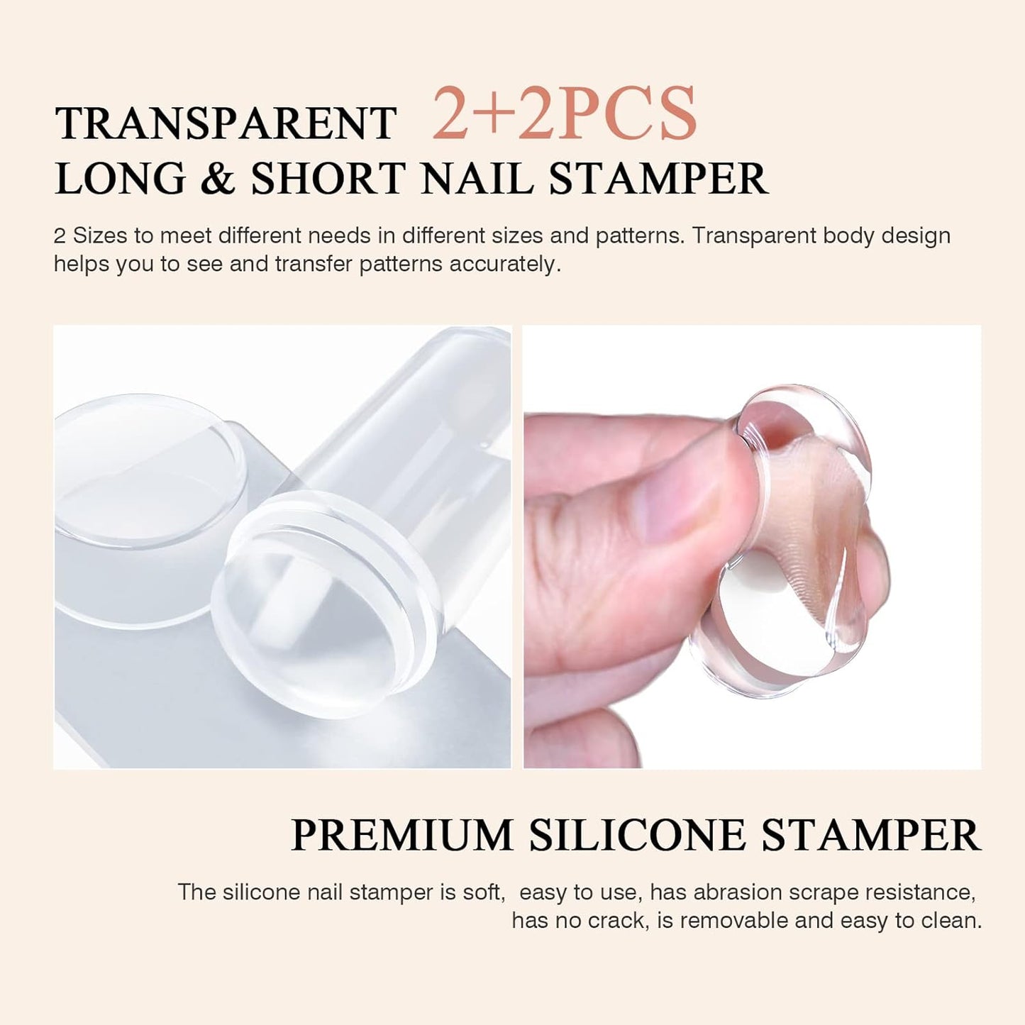 Saviland French Tip Nail Stamp: 8PCS Clear Silicone Nail Stamping Nail Art Stamper Kit, 2+2PCS Long & Short Jelly Stamper with Scrapers Nail Stamper Kit for French Manicure Home DIY Nail Salon